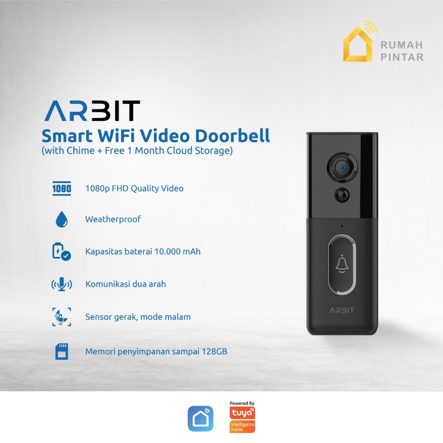 Arbit Video Doorbell WiFi 2MP 1080p Audio Tuya Smart Home Bel Pintar