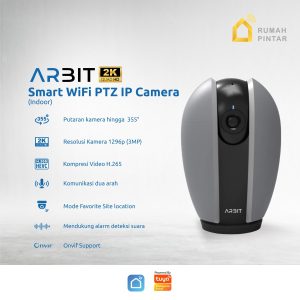 ARBIT Smart IP Camera CCTV Indoor WiFi PTZ 3MP 2K Tuya Grey