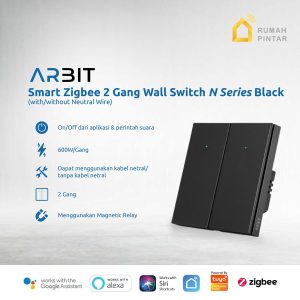 ARBIT Zigbee Wall Switch N Series 2 Gang Saklar Pintar Smart Home Black Tuya