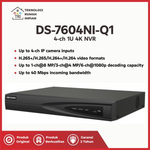Hikvision DS-7604NI-Q1 NVR 4 Ch Kamera IP CCTV 4K 40Mbps H.265/H.264/MPEG4 Garansi 2 Tahun