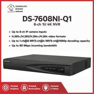 Hikvision DS-7608NI-Q1 NVR 8 Ch Kamera IP CCTV 4K 80Mbps H.265/H.264/MPEG4 Garansi 2 Tahun