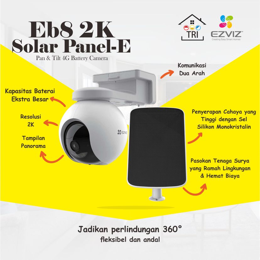 Ezviz EB8 4G 2K + Ezviz Solar Panel E Smart Home IP Camera Outdoor CCTV Solar Panel Baterai
