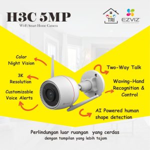 Ezviz Kamera IP H3C 5MP 3K Outdoor Wi-Fi Smart Home dengan Visi Malam dan Deteksi Bentuk Manusia AI
