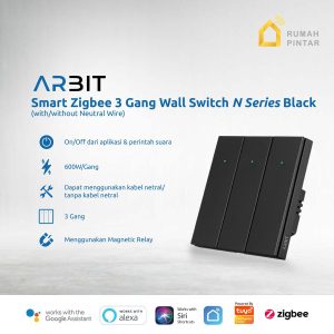 ARBIT Zigbee Wall Switch N Series 3 Gang Saklar Pintar Smart Home Black Tuya