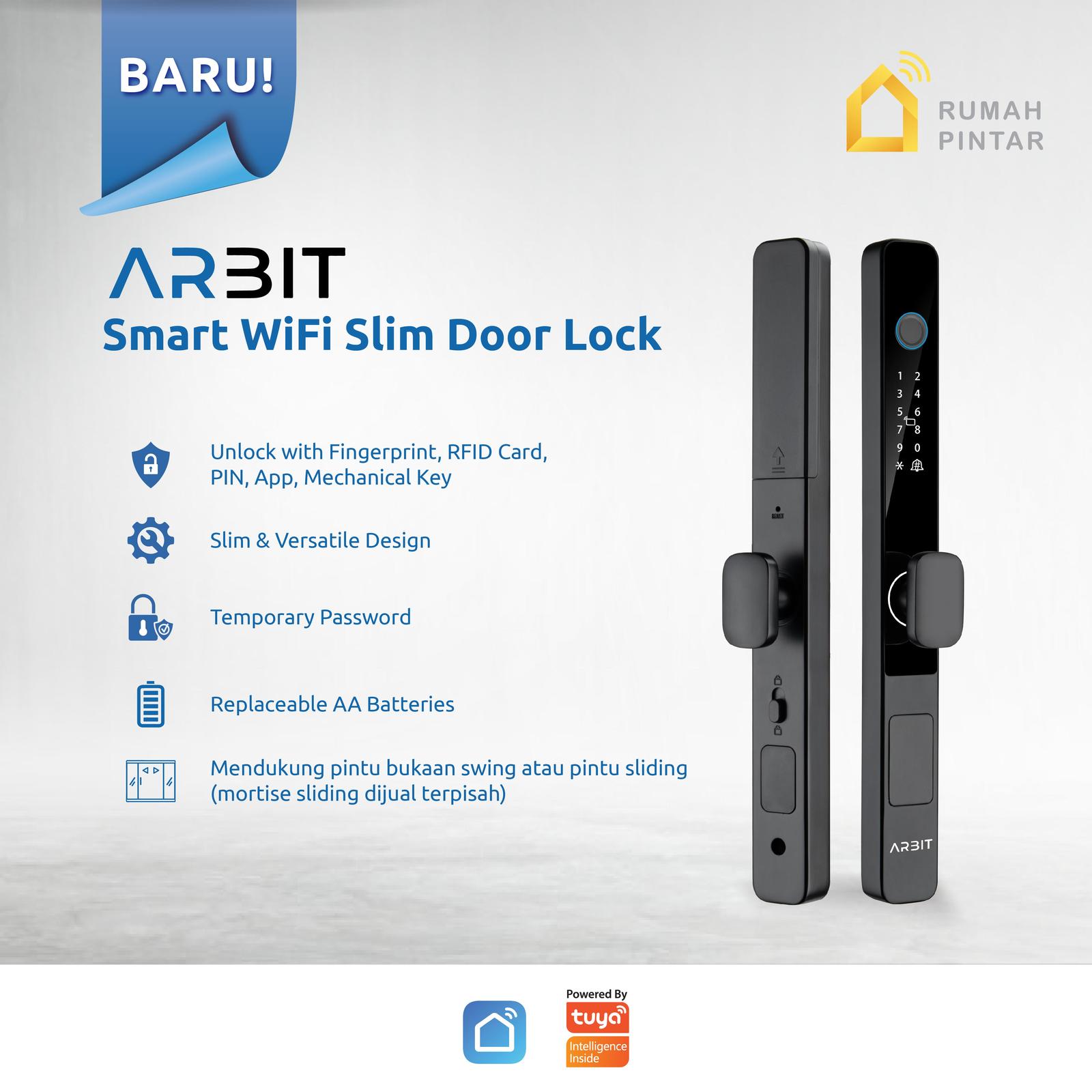ARBIT WiFi Slim Door Lock Kunci Pintu Pintar Fingerprint PIN RFID sidik jari tuya