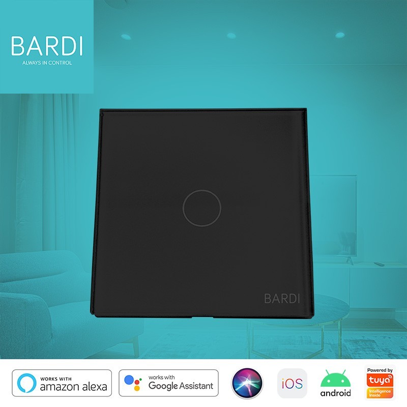 Bardi Smart Touch Wallswitch EU 1 Gang Hitam Saklar Pintar Tuya Netral